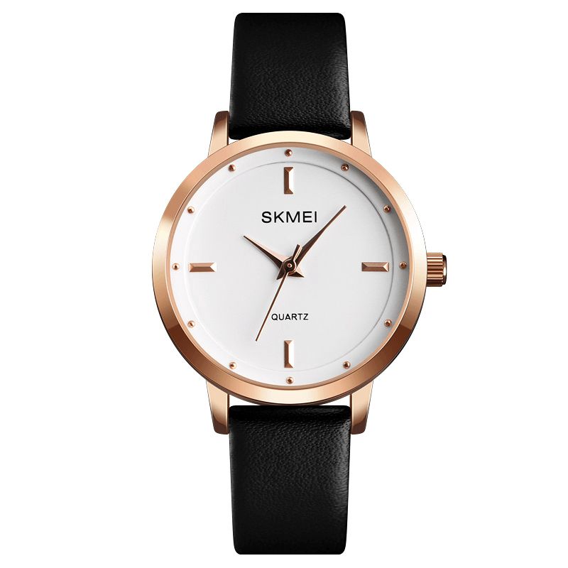 Skmei 1457 Kvinner Mote Enkel Urskive Rose Gold Case Leather Strap Kvartsklokke