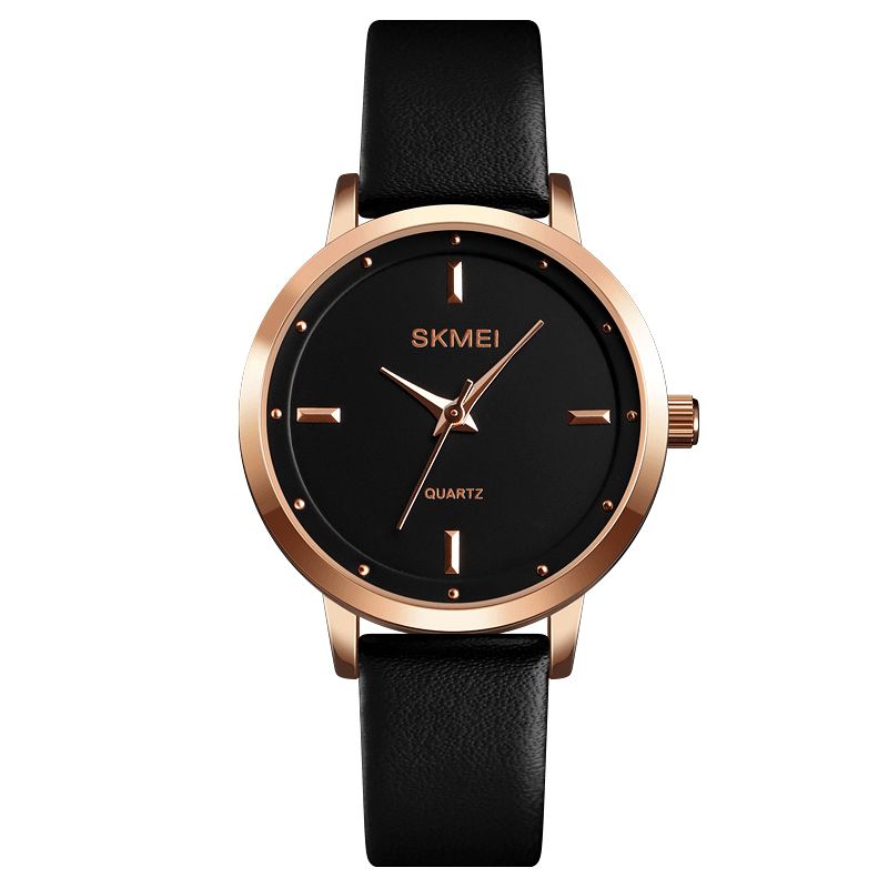 Skmei 1457 Kvinner Mote Enkel Urskive Rose Gold Case Leather Strap Kvartsklokke