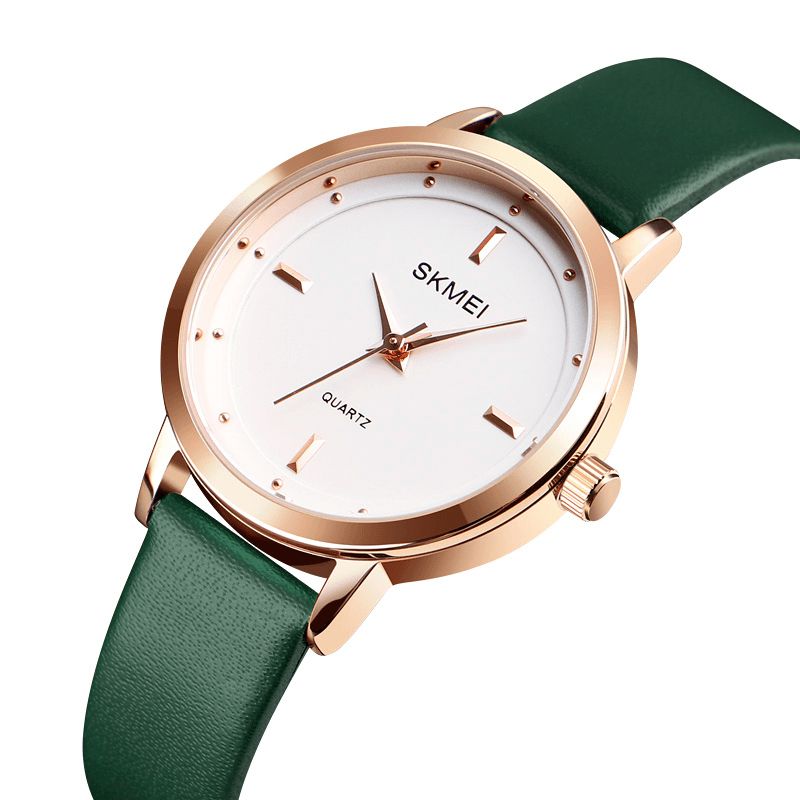 Skmei 1457 Kvinner Mote Enkel Urskive Rose Gold Case Leather Strap Kvartsklokke