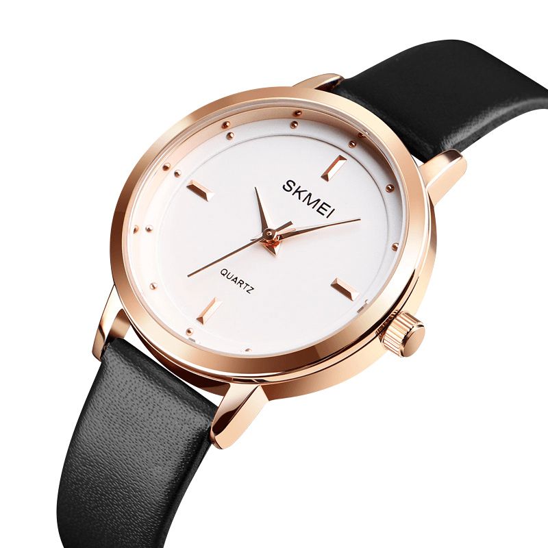 Skmei 1457 Kvinner Mote Enkel Urskive Rose Gold Case Leather Strap Kvartsklokke