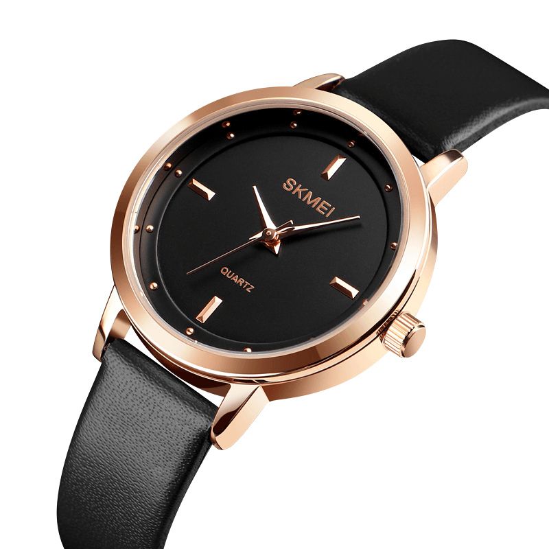 Skmei 1457 Kvinner Mote Enkel Urskive Rose Gold Case Leather Strap Kvartsklokke