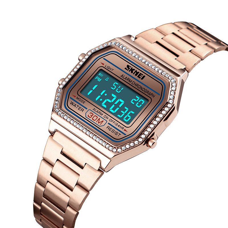 Skmei 1474 Casual Dameklokke 3Atm Waterproof El Light Week Display Mote Digital Watch