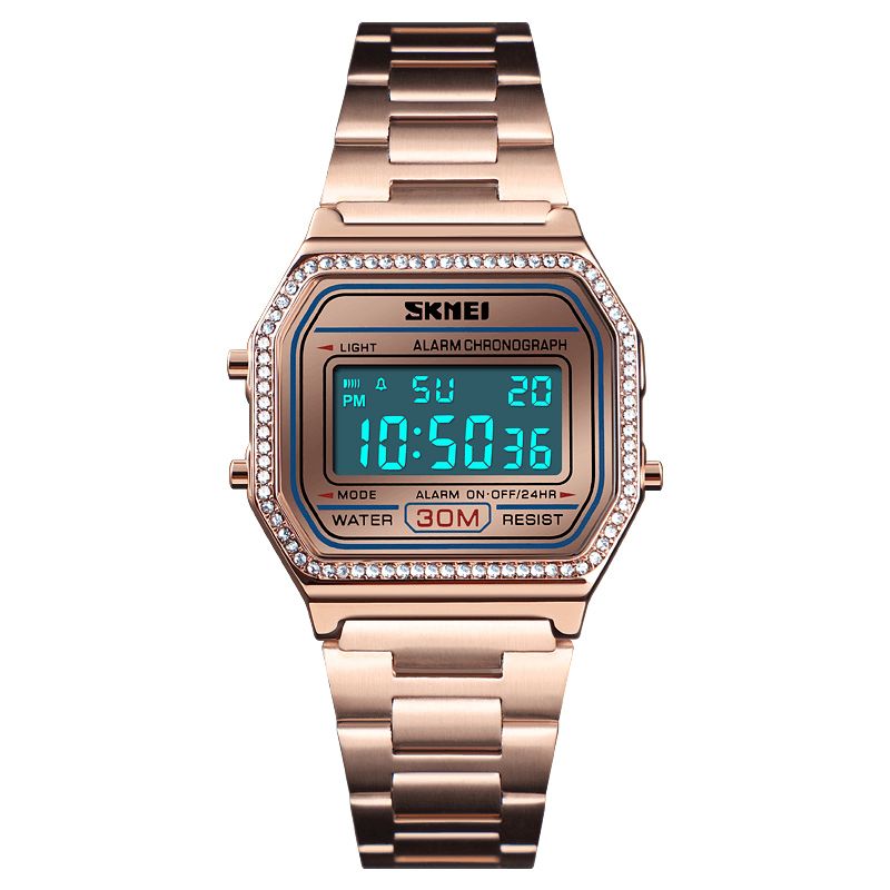 Skmei 1474 Casual Dameklokke 3Atm Waterproof El Light Week Display Mote Digital Watch