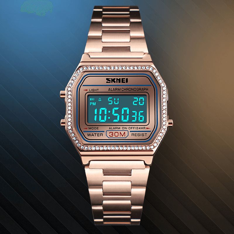 Skmei 1474 Casual Dameklokke 3Atm Waterproof El Light Week Display Mote Digital Watch