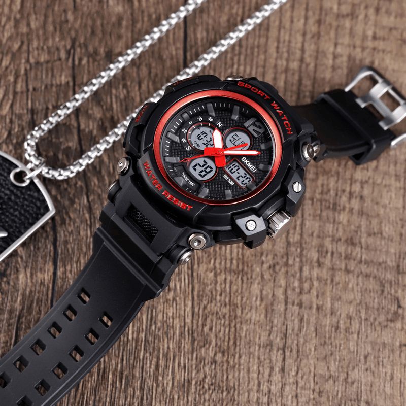 Skmei 1498 Luminous 5Atm 3Time Multi-Function Outdoor Herre Watch Dual Display Digital Watch