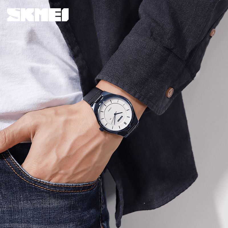 Skmei 1575 Ultra Thin Casual Style Menn Armbåndsur Dato Vis Vanntett Kvartsklokke