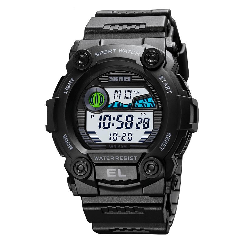 Skmei 1633 Chronograph Sport Herre Armbåndsur Lysende Display Vanntett Led Digital Watch