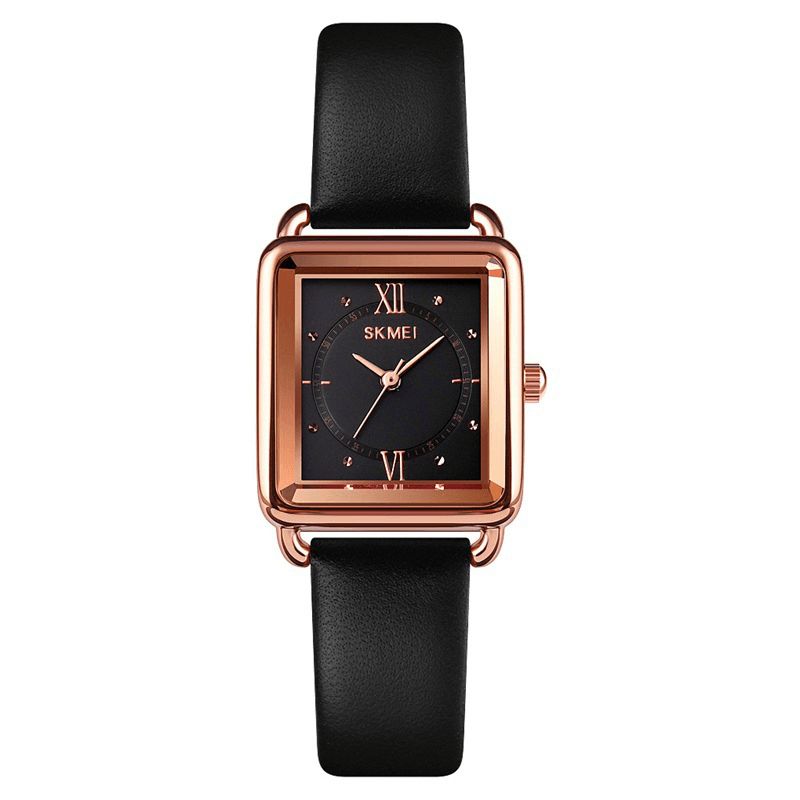 Skmei 1702 Square Dial Classic Damearmbåndsur Ekte Skinnbånd Casual Kvartsklokke