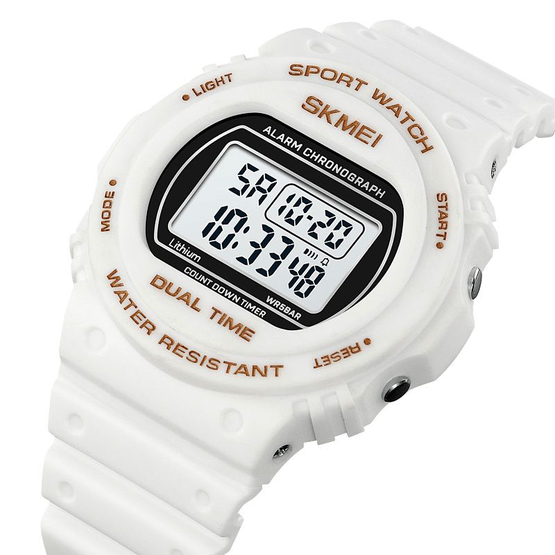 Skmei 1776 Casual Fashion Dual Time 12 24-Timers Klokke Led-Bakgrunnsbelysning Støtsikker Pu-Veske 5Atm Vanntett Digital Klokke