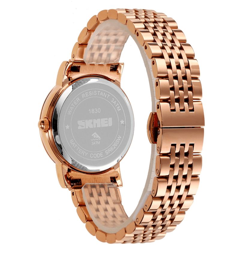 Skmei 1830 Mote Elegant Rhinestone Dekorasjon Shell Mønster Skive Rustfritt Stål Strap 3Atm Vanntett Kvinne Kvarts Klokke