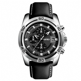 Skmei 9156 Sport Watch Chronograph Lærreim Vanntett Kvarts-Armbåndsur For Menn