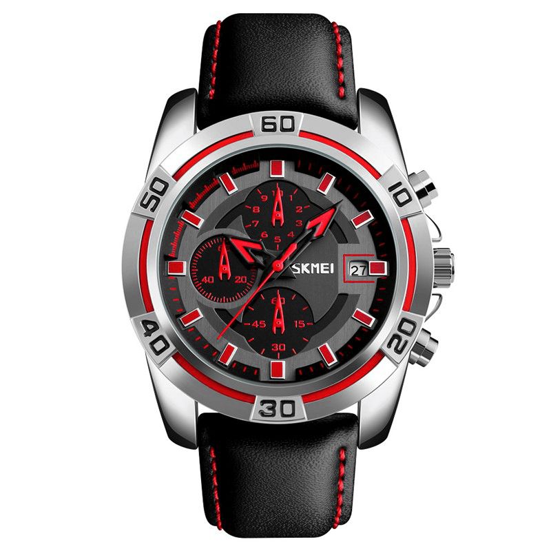 Skmei 9156 Sport Watch Chronograph Lærreim Vanntett Kvarts-Armbåndsur For Menn