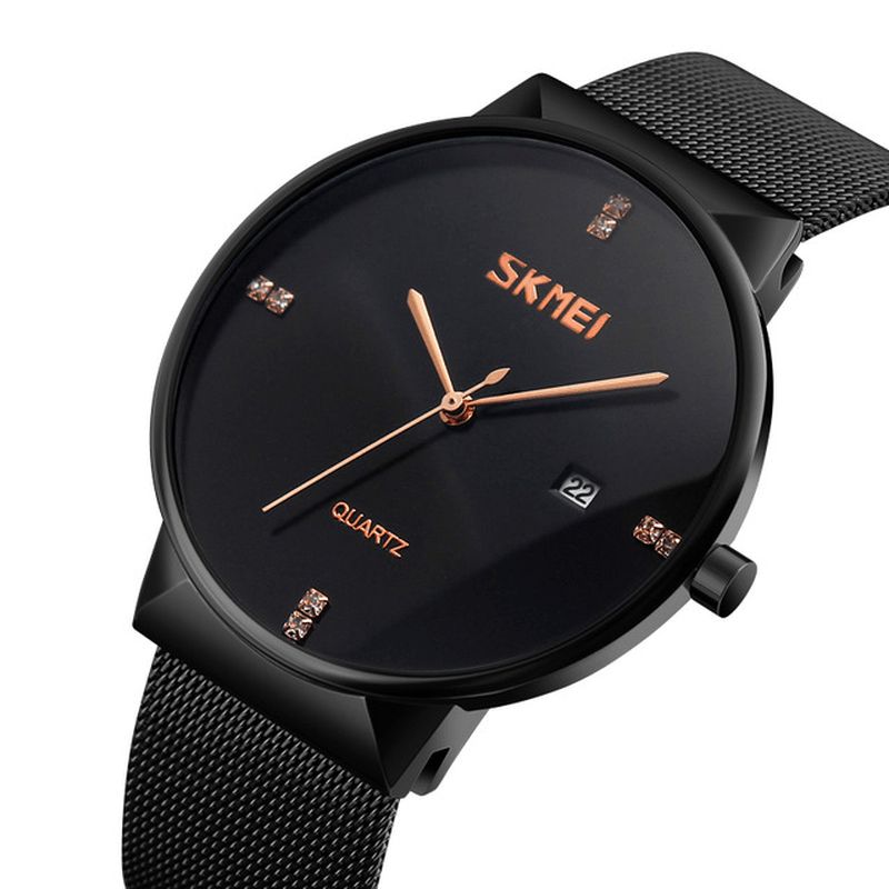 Skmei 9164 Ultra Thin Rustfritt Stål Mesh Band Herre Kvartsklokke