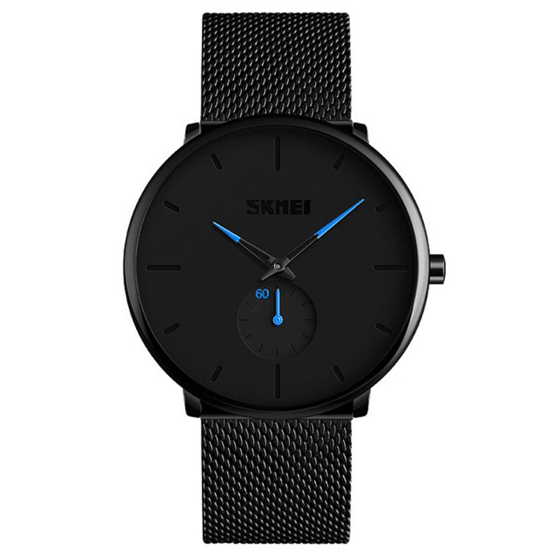 Skmei 9185 Ultra Thin Enkel Uformell Stil Herre Armbåndsur Mesh Rustfritt Stål Rem Kvartsklokke