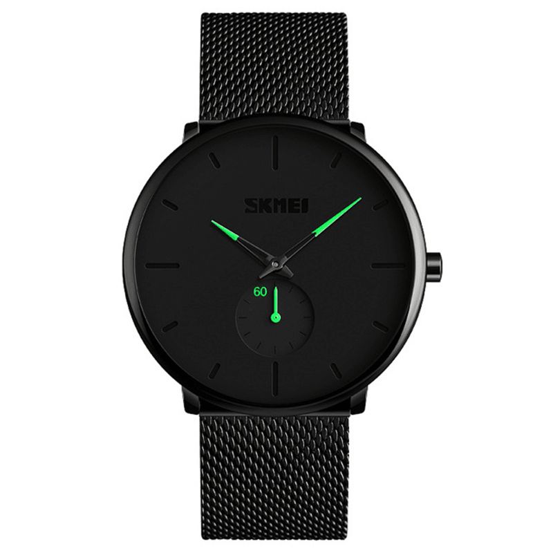 Skmei 9185 Ultra Thin Enkel Uformell Stil Herre Armbåndsur Mesh Rustfritt Stål Rem Kvartsklokke