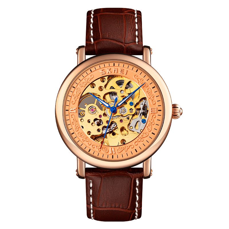 Skmei 9229 Mote Herre Automatisk Klokke Hollow Dial Strap Vanntett Business Mechanical Watch