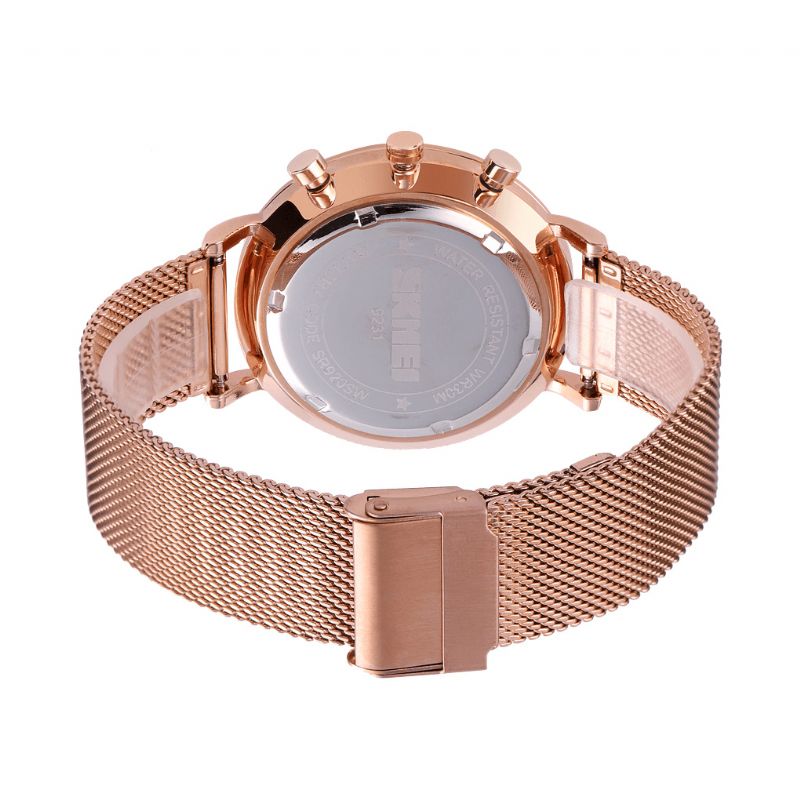 Skmei 9231 Fashion Herreklokke Lysende Dato Visning Kronograf Creative Small Dial Mesh Belt Kvartsklokke