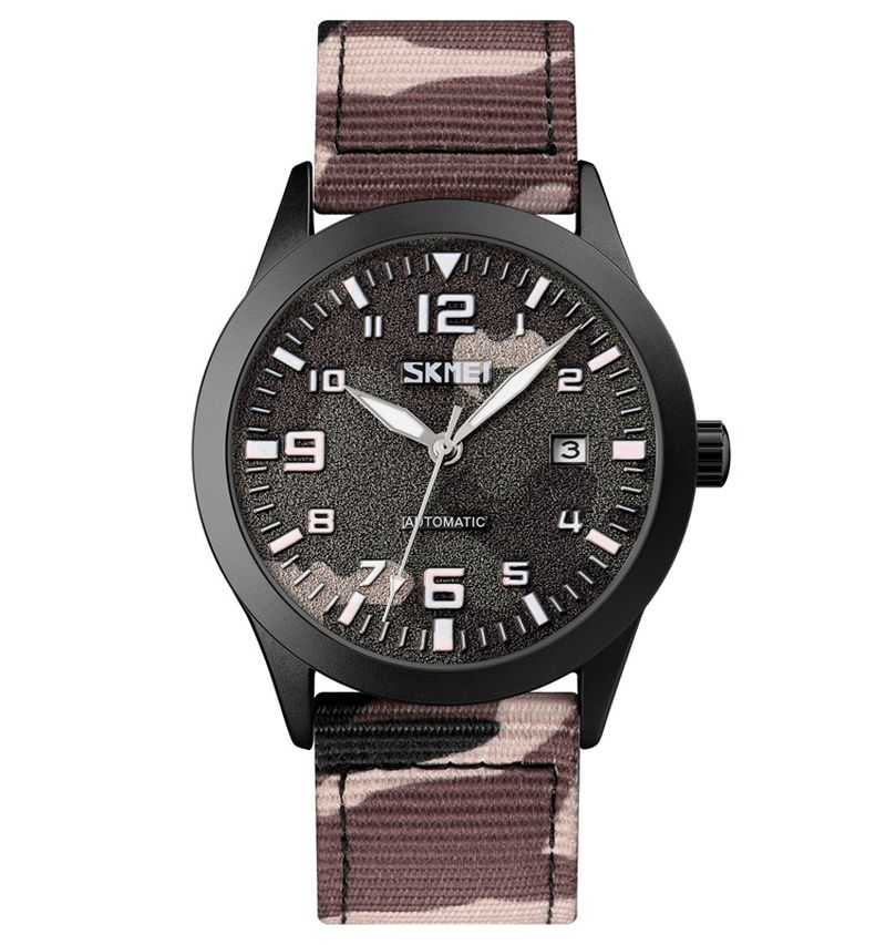 Skmei Elegant Herre Watch Luminous Pointer Camouflage Nylon Strap 3Atm Vanntett Herre Automatisk Mekanisk Klokke