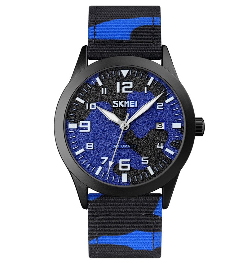 Skmei Elegant Herre Watch Luminous Pointer Camouflage Nylon Strap 3Atm Vanntett Herre Automatisk Mekanisk Klokke