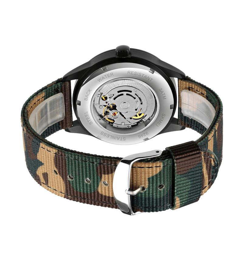 Skmei Elegant Herre Watch Luminous Pointer Camouflage Nylon Strap 3Atm Vanntett Herre Automatisk Mekanisk Klokke