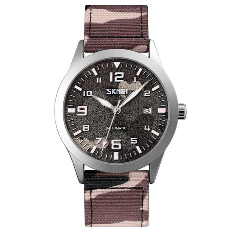 Skmei Elegant Herre Watch Luminous Pointer Camouflage Nylon Strap 3Atm Vanntett Herre Automatisk Mekanisk Klokke