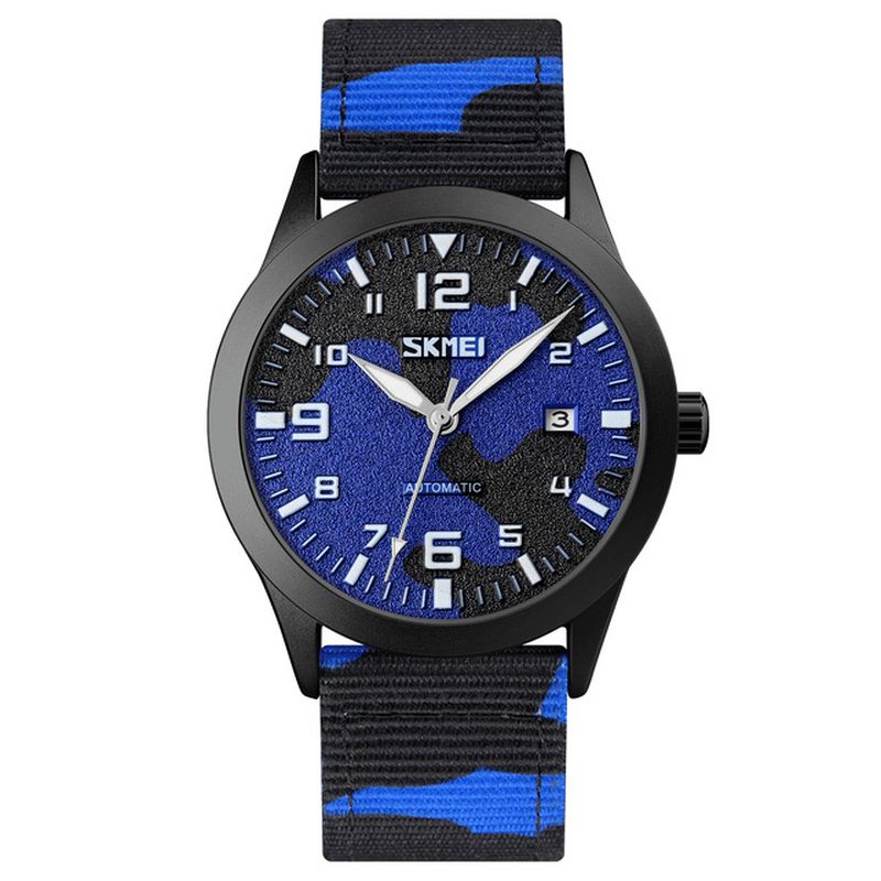 Skmei Elegant Herre Watch Luminous Pointer Camouflage Nylon Strap 3Atm Vanntett Herre Automatisk Mekanisk Klokke