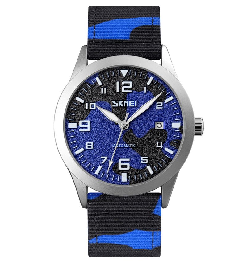 Skmei Elegant Herre Watch Luminous Pointer Camouflage Nylon Strap 3Atm Vanntett Herre Automatisk Mekanisk Klokke