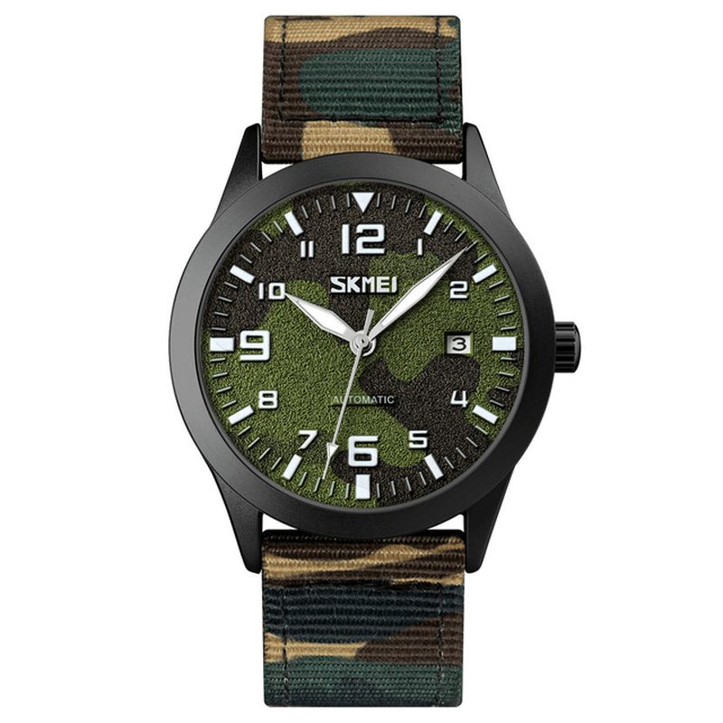 Skmei Elegant Herre Watch Luminous Pointer Camouflage Nylon Strap 3Atm Vanntett Herre Automatisk Mekanisk Klokke