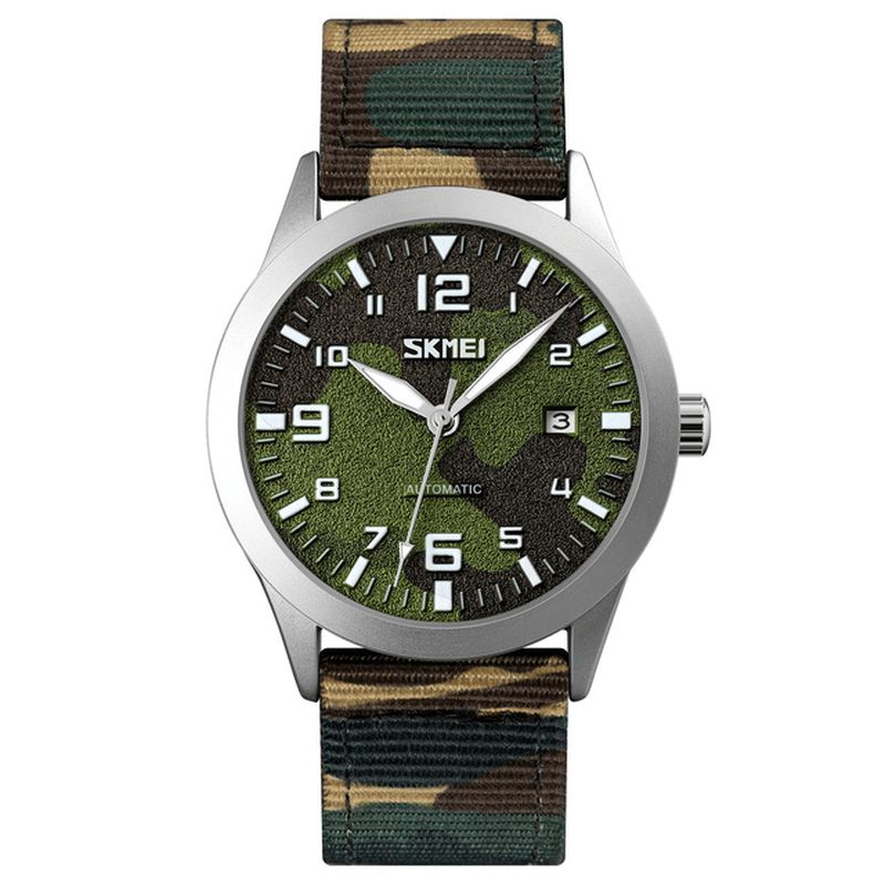 Skmei Elegant Herre Watch Luminous Pointer Camouflage Nylon Strap 3Atm Vanntett Herre Automatisk Mekanisk Klokke