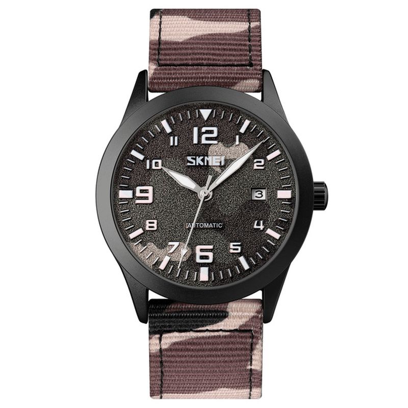 Skmei Elegant Herre Watch Luminous Pointer Camouflage Nylon Strap 3Atm Vanntett Herre Automatisk Mekanisk Klokke