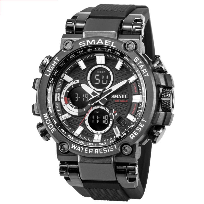 Smael 1803 Metal Case Luminous Needle 5Atm Vanntett Sport Dual Display Digital Watch