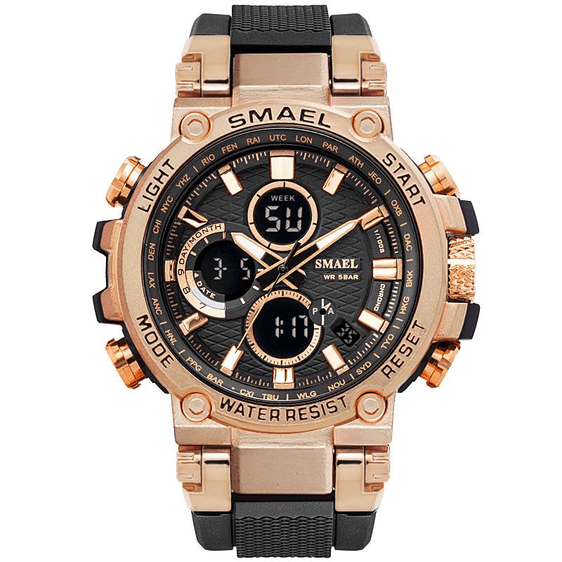 Smael 1803 Metal Case Luminous Needle 5Atm Vanntett Sport Dual Display Digital Watch