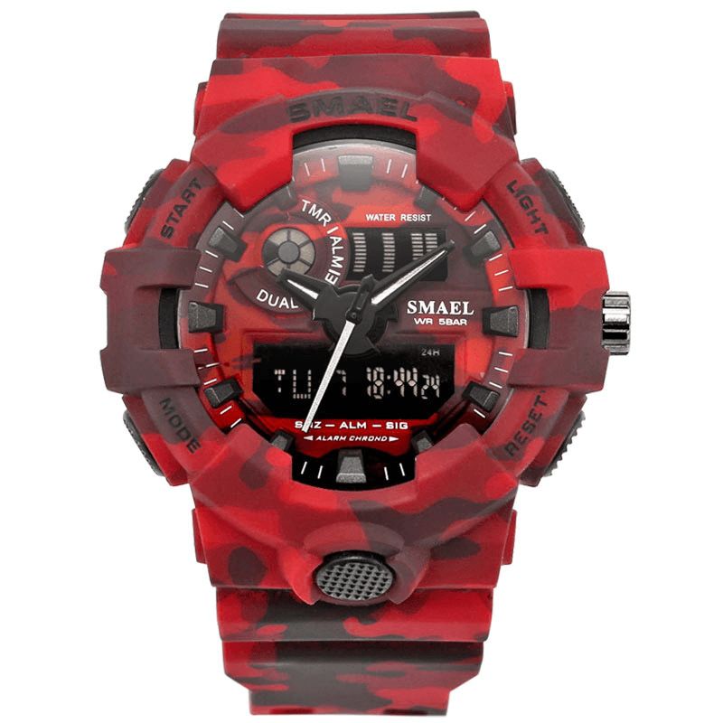 Smael 8001 Digital Watch Camouflage Militray Dual Display Herre Sports Utendørs Armbåndsur