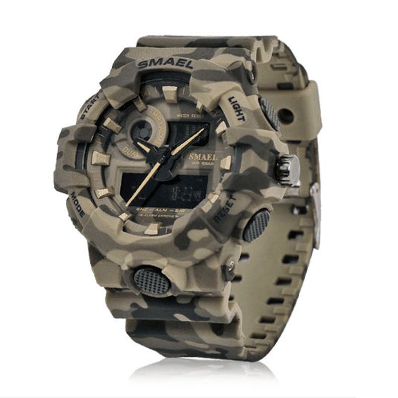 Smael 8001 Digital Watch Camouflage Militray Dual Display Herre Sports Utendørs Armbåndsur