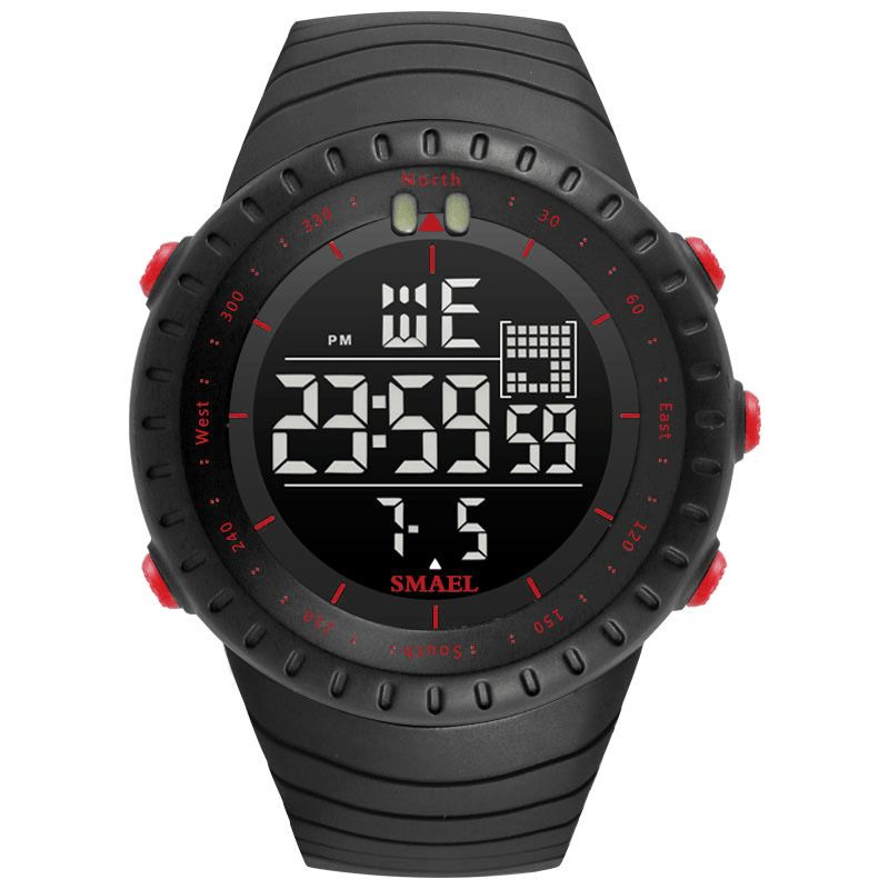 Smael Outdoor Led Display Digital Watch Multifunksjon Silikon Band Sport Herreklokke