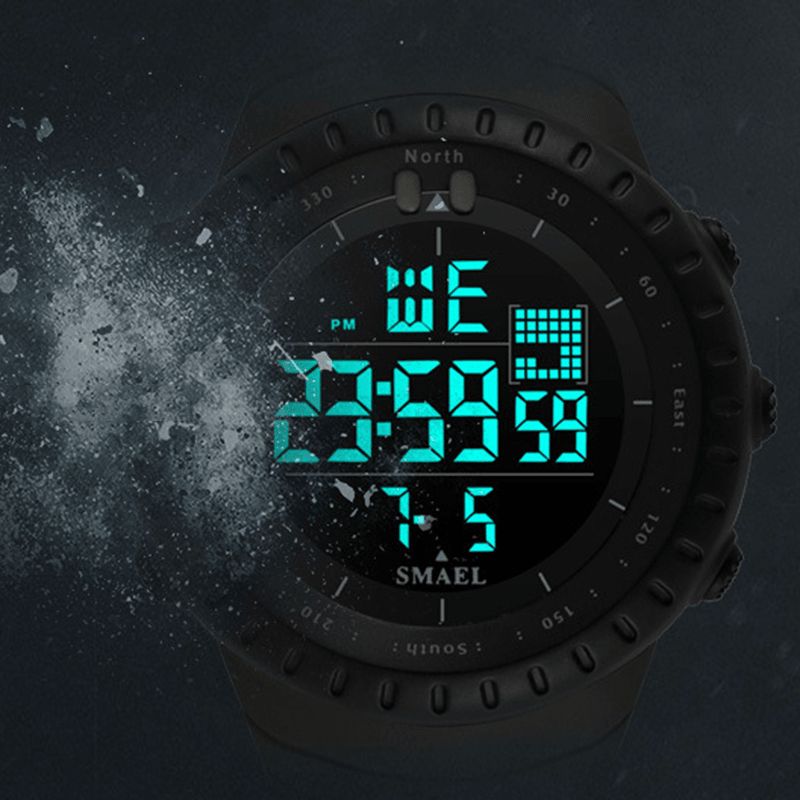 Smael Outdoor Led Display Digital Watch Multifunksjon Silikon Band Sport Herreklokke