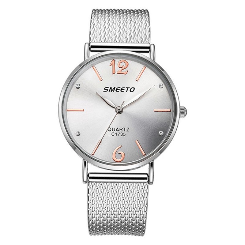 Smeeto Casual Style Kvinner Kvarts Klokke Fashion Dial Rustfritt Stål Strap Dame Dress Armbåndsur