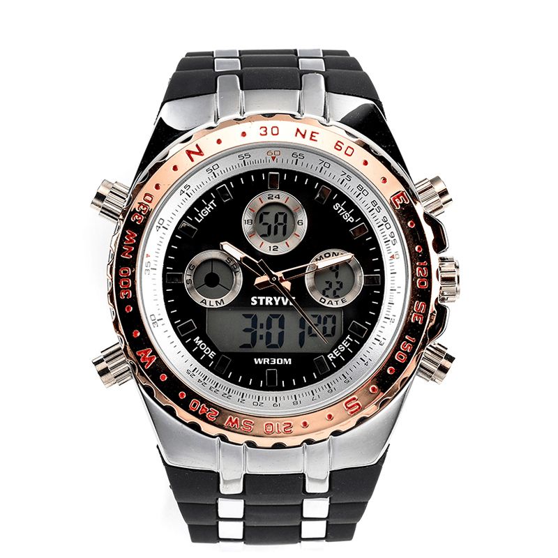 Stryve S8002 Dual Display Digital Watch Luminous Chronograph Stoppeklokke Kalenderalarm Utendørsklokke