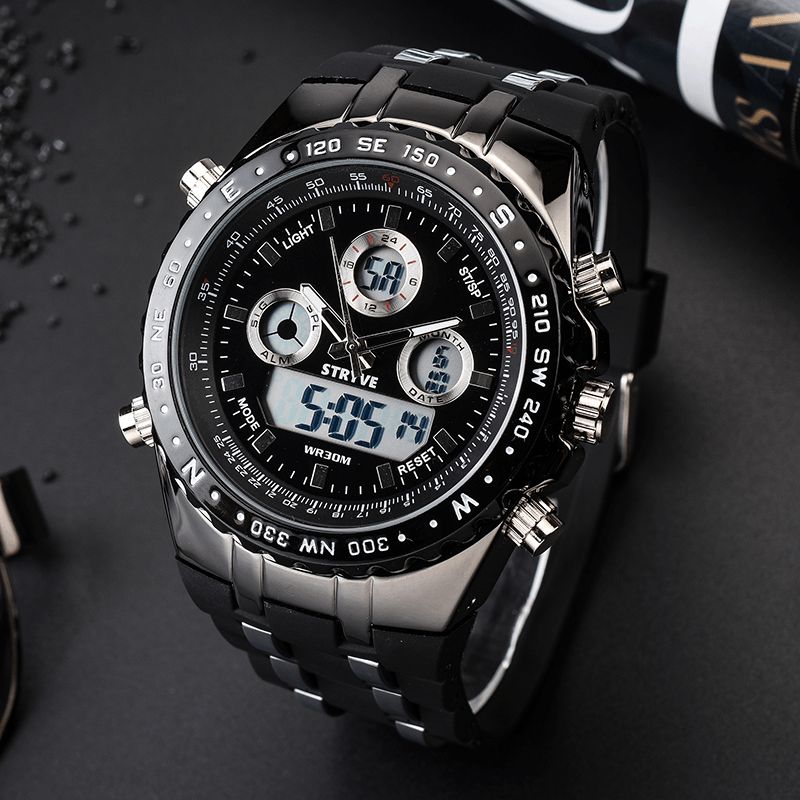 Stryve S8002 Dual Display Digital Watch Luminous Chronograph Stoppeklokke Kalenderalarm Utendørsklokke