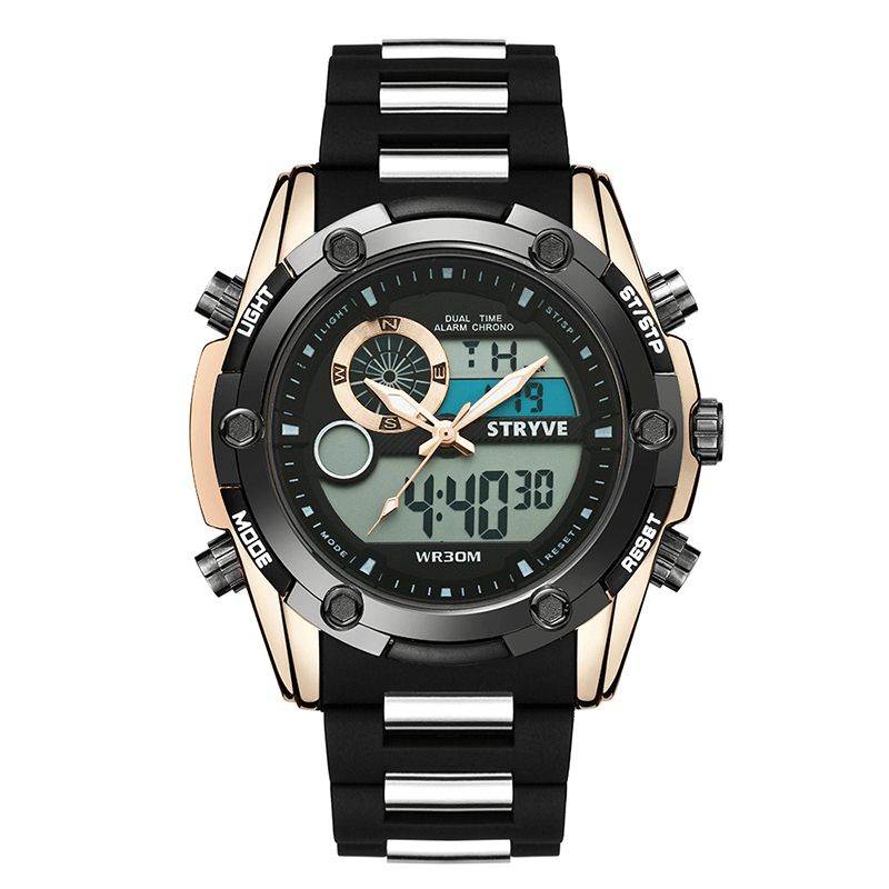 Stryve S8006 Dual Display Digital Watch Kronograf Alarm Stoppeklokke Lysende Display Sports Watch