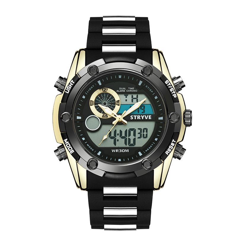 Stryve S8006 Dual Display Digital Watch Kronograf Alarm Stoppeklokke Lysende Display Sports Watch