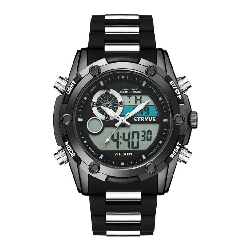 Stryve S8006 Dual Display Digital Watch Kronograf Alarm Stoppeklokke Lysende Display Sports Watch