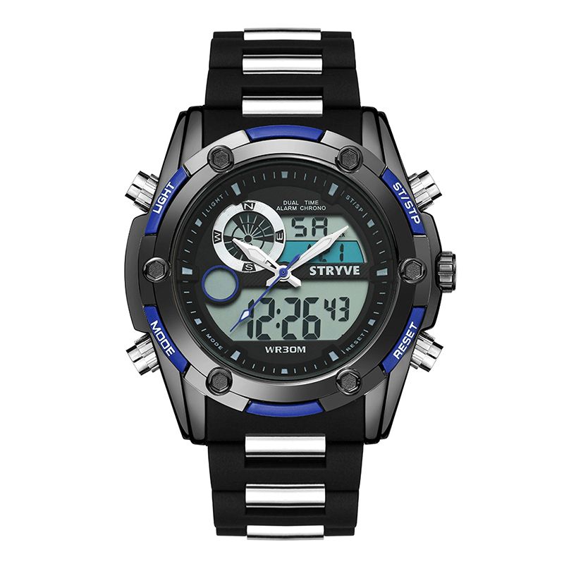 Stryve S8006 Dual Display Digital Watch Kronograf Alarm Stoppeklokke Lysende Display Sports Watch