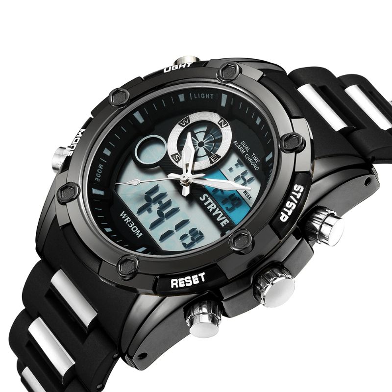 Stryve S8006 Dual Display Digital Watch Kronograf Alarm Stoppeklokke Lysende Display Sports Watch