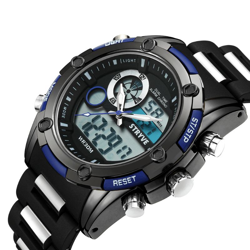 Stryve S8006 Dual Display Digital Watch Kronograf Alarm Stoppeklokke Lysende Display Sports Watch