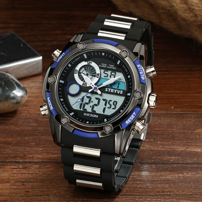 Stryve S8006 Dual Display Digital Watch Kronograf Alarm Stoppeklokke Lysende Display Sports Watch