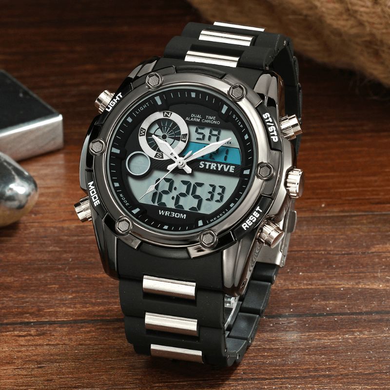 Stryve S8006 Dual Display Digital Watch Kronograf Alarm Stoppeklokke Lysende Display Sports Watch