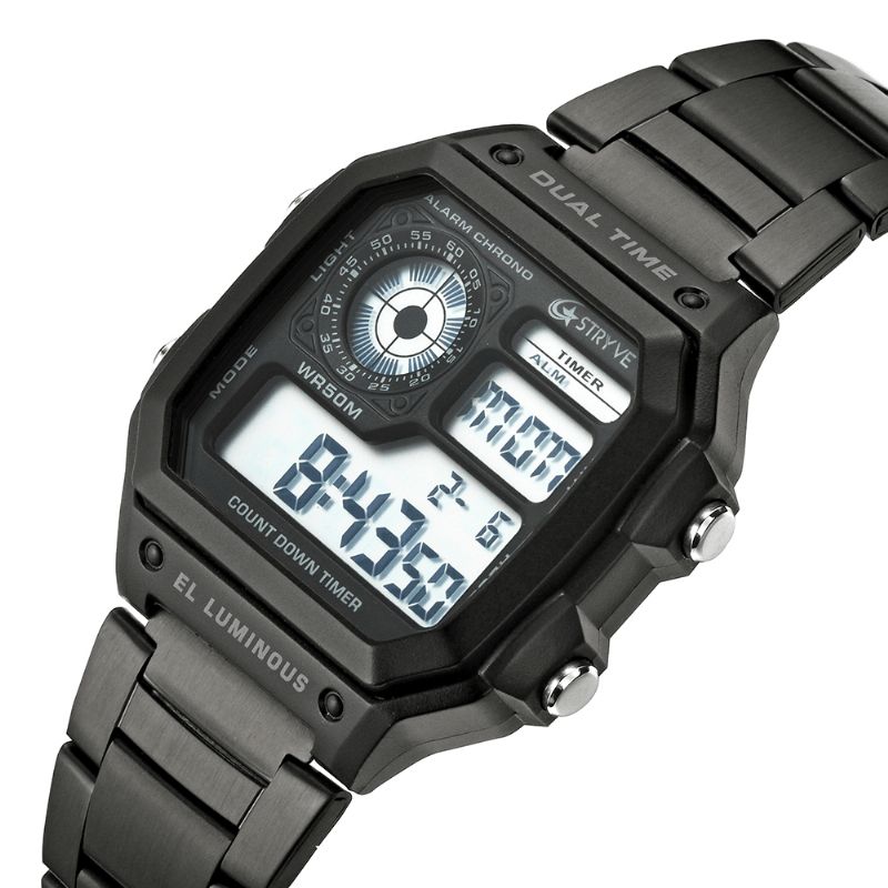 Stryve S8007 Lysende Display Alarm Dato Uke Visning Nedtelling Menn Sport Digital Klokke