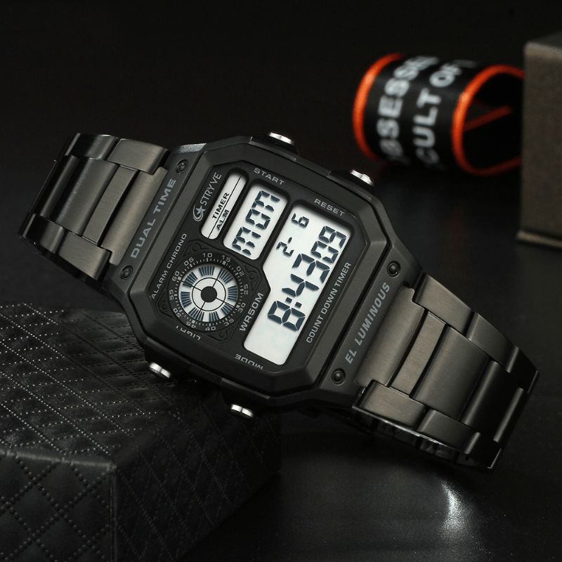 Stryve S8007 Lysende Display Alarm Dato Uke Visning Nedtelling Menn Sport Digital Klokke