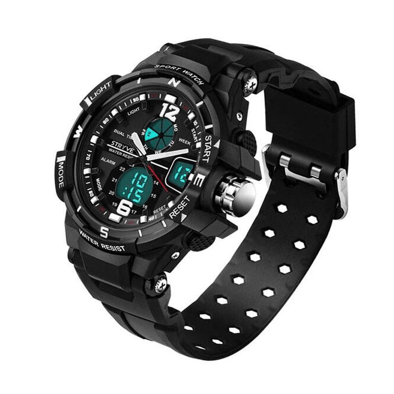 Stryve S8012 Chronograph Luminous Week Display Vanntett Menn Sport Dual Display Digital Watch